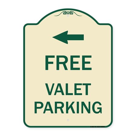 SIGNMISSION Free Valet Parking with Left Arrow Heavy-Gauge Aluminum Architectural Sign, 24" x 18", TG-1824-23943 A-DES-TG-1824-23943